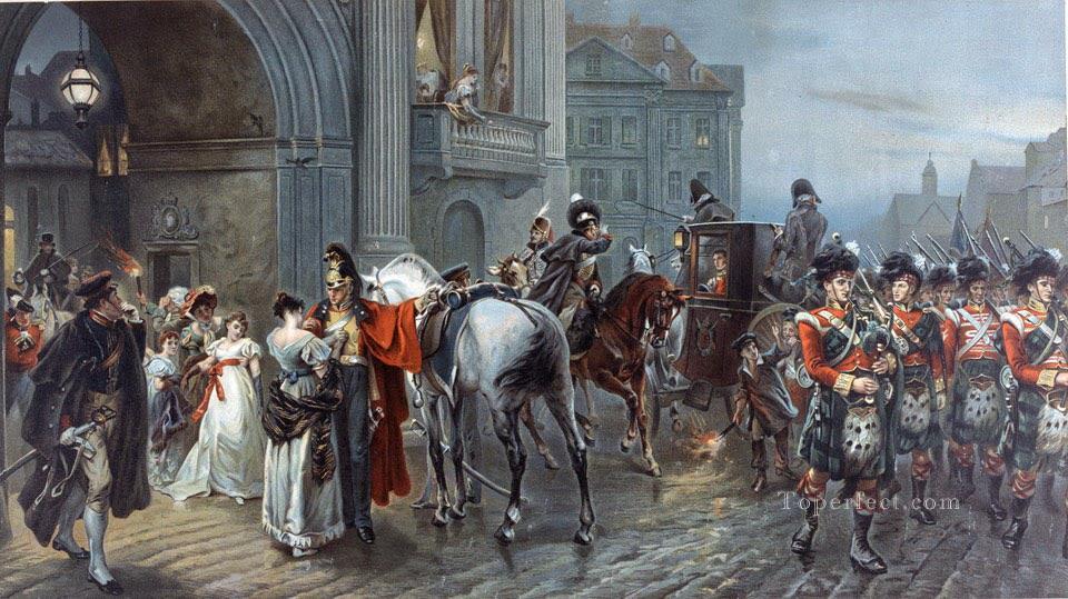 Summoned to Waterloo Brussels dawn of June 16 1815 Robert Alexander Hillingford historical battle scenes Military War Oil Paintings